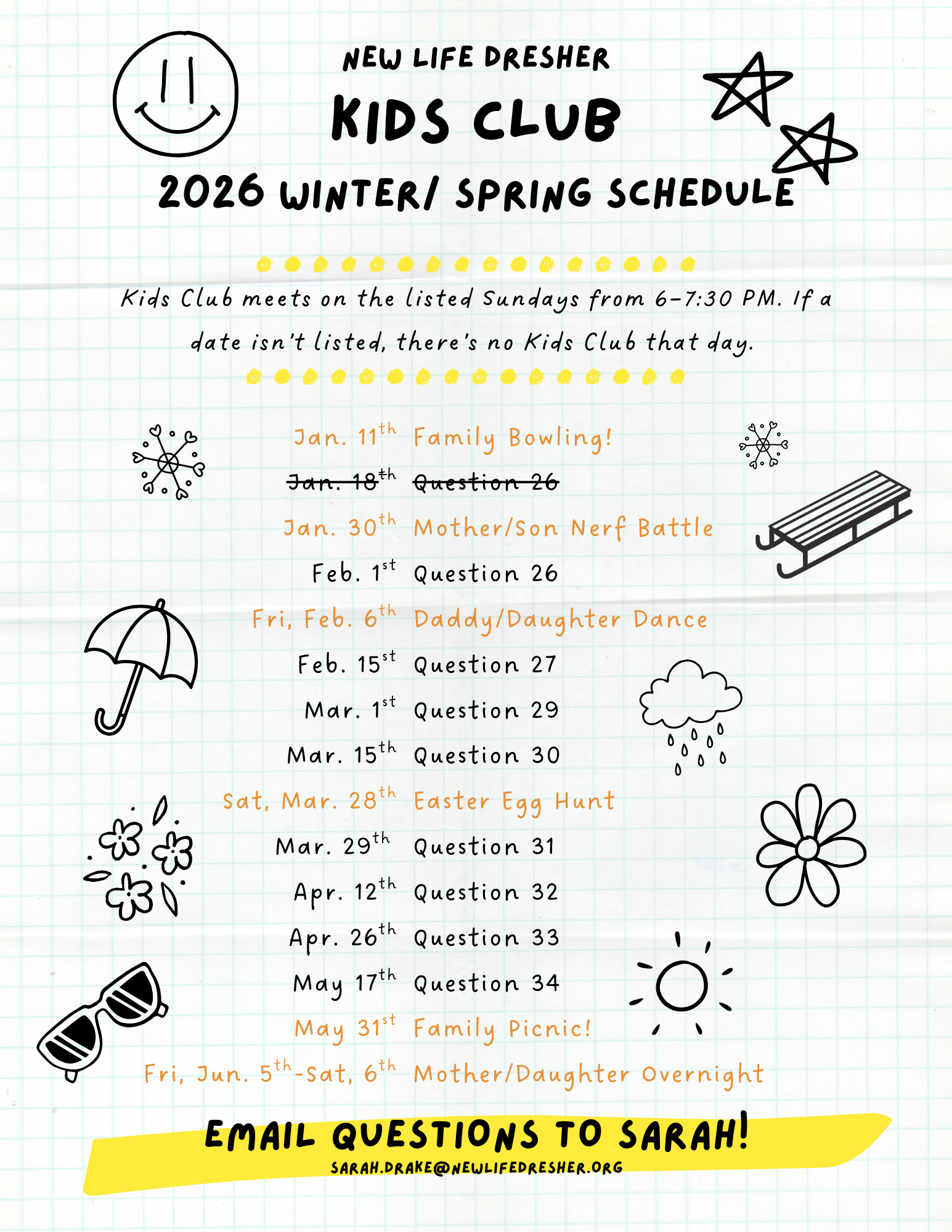 kids clubs winter 2025/2026 schedule